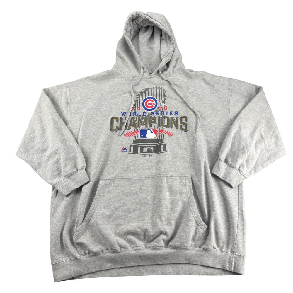 Majestic Chicago Cubs 2016 World Series Champions Hoodie Gray Mens 3XL MLB